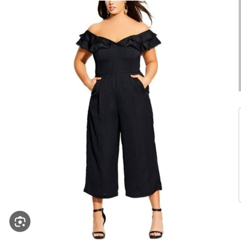 NWT City Chic Renata Off The Shoulder Jumpsuit Black Size S(16)